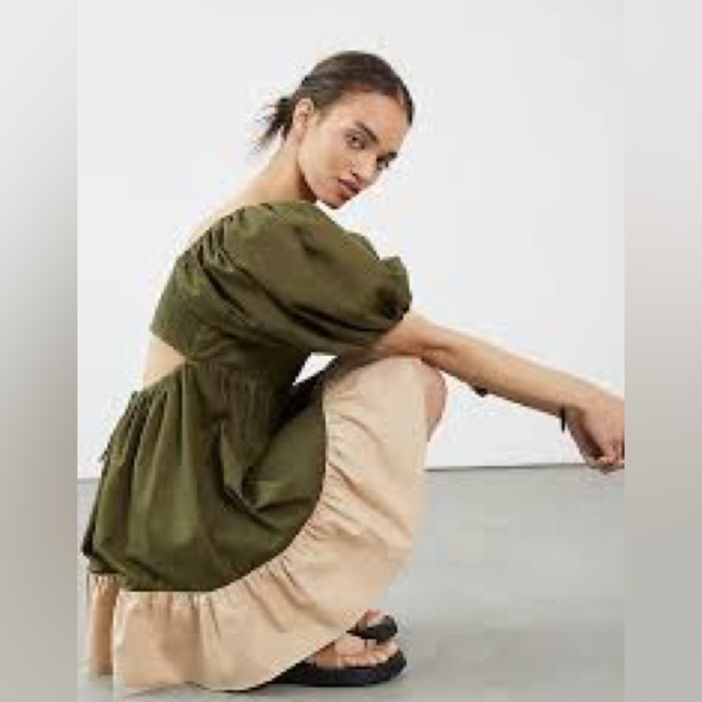 Sachin & Babi Anthropologie Green Colorblocked Mini Dress Small Open Back Boho